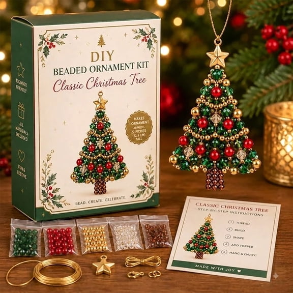 DIY Christmas Ornament Kit, Beaded Christmas Tree Craft Kit with Decorative Beads and Charms, Handmade Holiday Hanging Decoration for Seasonal Home Decor, bldnkj