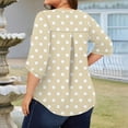 thumbnail image 4 of Abcomgle Plus Size Blouses for Women Cute Plus Spring Tops V Neck Polka Dot Print 3/4 Sleeve Tops Pleat Hem Casual Graphic Tees Women Loose Fit Clothes XL,Khaki, 4 of 5