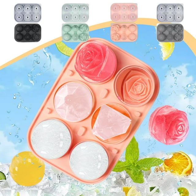 Molde de silicona para bolas de hielo | Esferas grandes de 1.97 pulgadas para whisky, cócteles, vino y bebidas | Forma de rosa | Produce 6 bolas | Multipropósito para hornear, caramelos, jabón