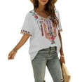 thumbnail image 3 of Grosy Womens Plus Size Tops Short Sleeve V Neck Shirts Tunic Casual Floral Embroidered Loose Summer Fall Blouses Mexican Peasant Cotton Rayon Shirts-443/White/M, 3 of 9