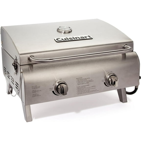 Cuisinart Chef's Style Tabletop Portable Propane Gas Grill, 20,000 BTU Stainless Steel 2-Burner Outdoor BBQ Grill