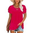 thumbnail image 4 of Summer Tee Shirts for Womens Criss-Cross V Neck Tunics Tops Short Ruffled Sleeve Shirts Babydoll Front Pleated T Shirts Plain Basic Tops Shirts Light Breathable Tunics Blouses Holiday Outfits, 4 of 5