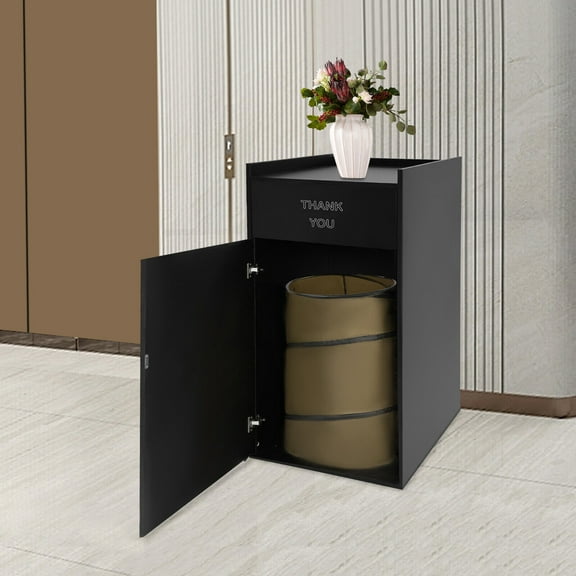 Commercial Trash Can, Trash Can Cabinet For Restaurants, Cafeterias, Food Courts, Schools, Modern Black Trash Can,