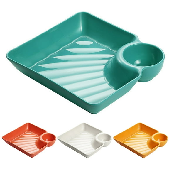 Shenmeida 1Pc Dip Plates, Plastic Divided Snack Plate for Dip, Appetizers, Snacks, Veggies, Chips, Two Compartment Serving Tray for Party, Festival and More