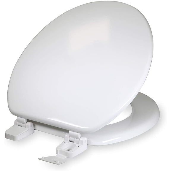 Round Molded Wood Toilet Seat ∙ Easy Remove ∙ Adjustable Hinge, White
