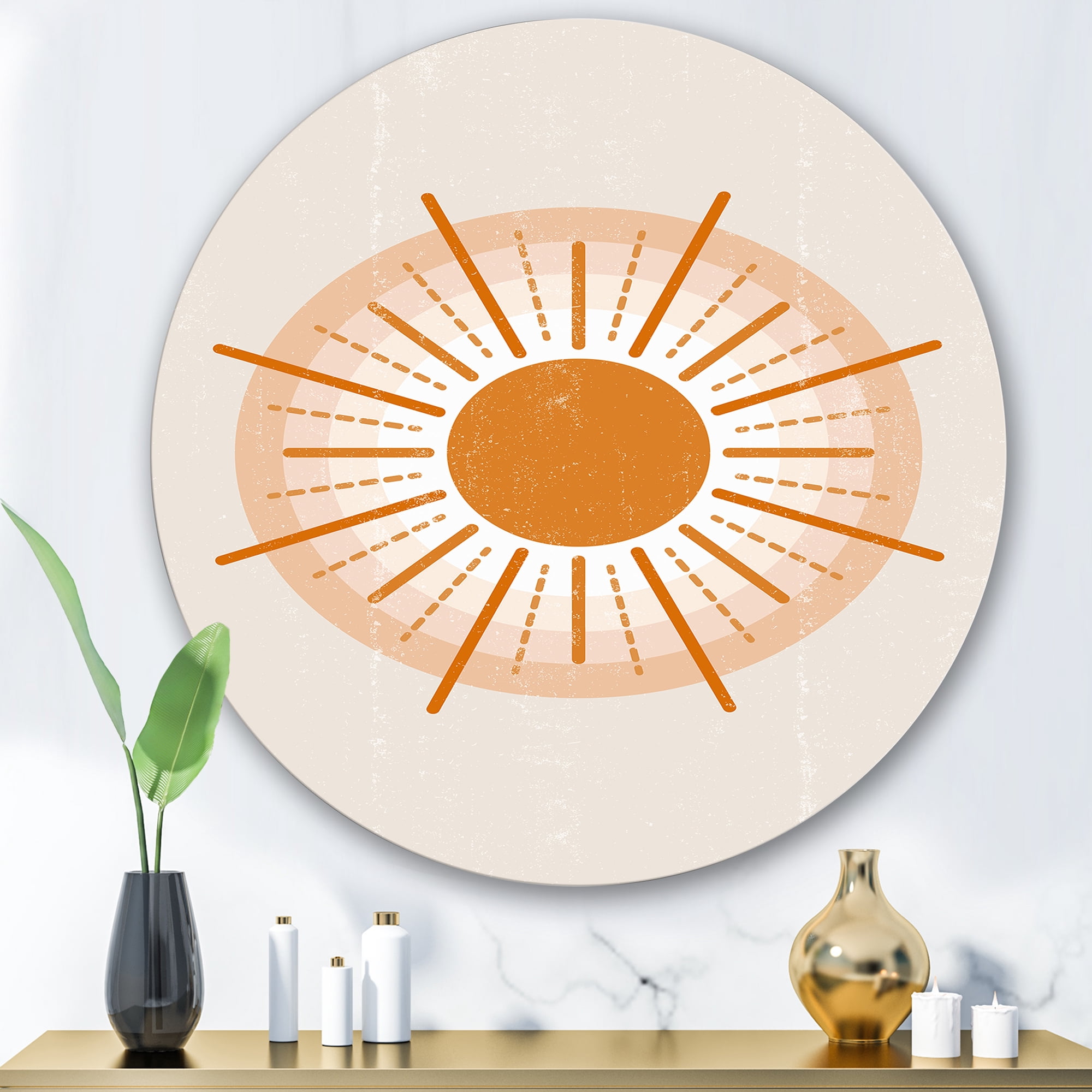 Designart 'Orange Radiant Sun II' Modern Circle Metal Wall Art 29x29 - Disc of 29