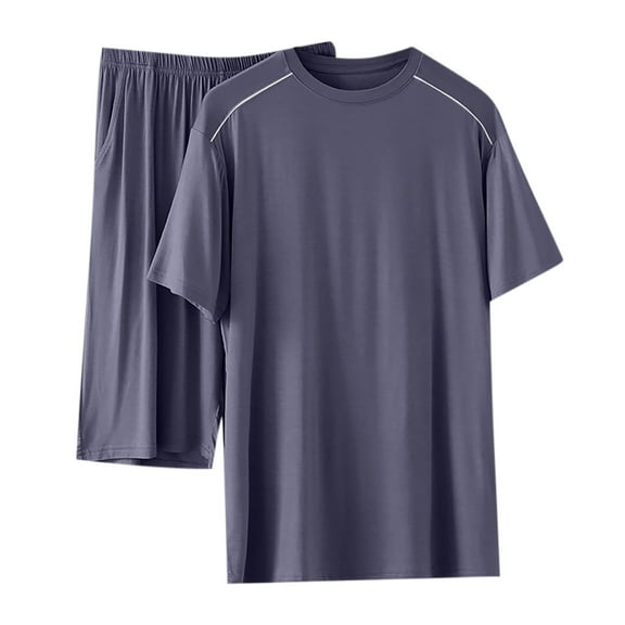 ShomPort Casual Loungewear Set for Men Short Sleeve Round Neck Pullover Smoothing Loose Sleepwear Breathable Stretchy Daily Outfits