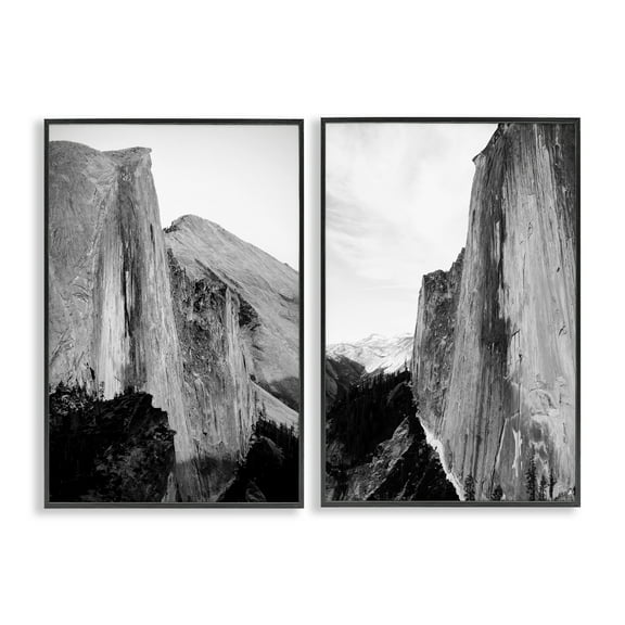 Stupell Industries Monochrome Yosemite Cliffs Landscape & Nature Photography Black Framed Art Print Wall Art, 12 x 18, Set of 2