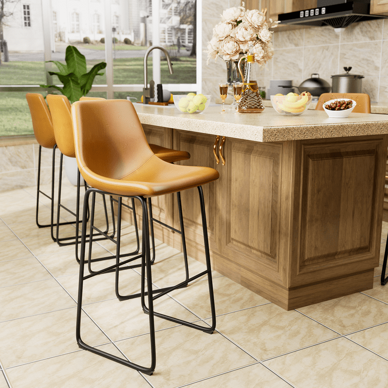 Homall Barstools High PU Leather Counter Bar Stool with Back and Footrest Set of 2 Light Brown