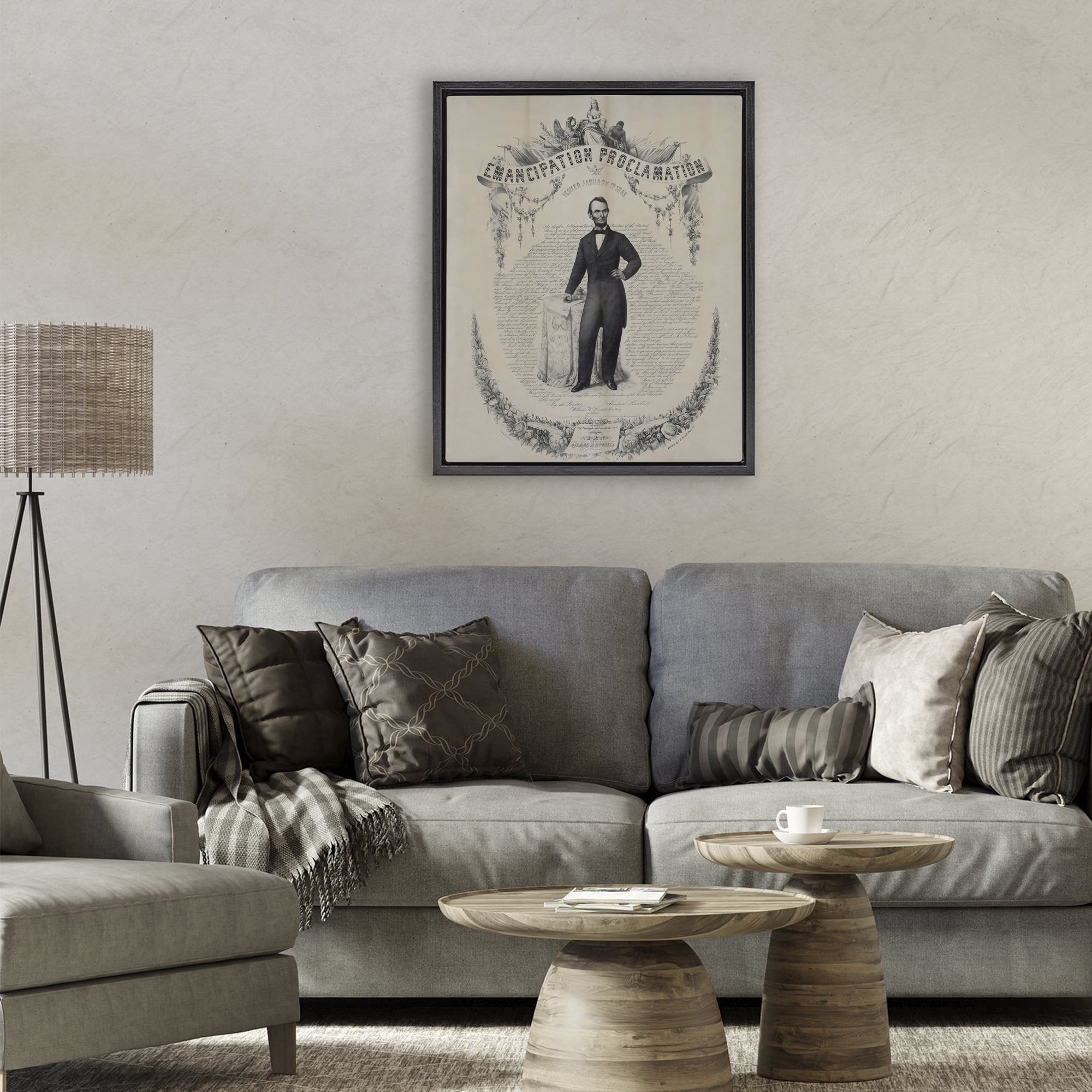 Stupell Industries Lincoln with Emancipation Proclamation Black Framed Floater Canvas Wall Art, design by Arlington Prints