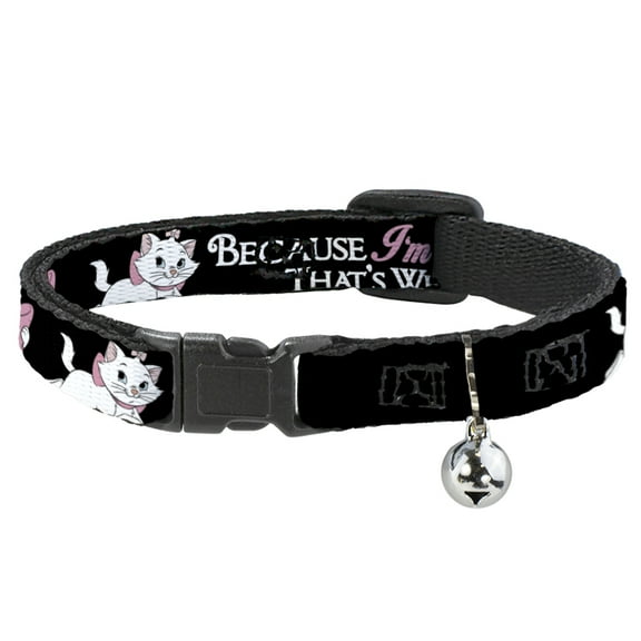 Disney Breakaway Cat Collar With Bell, Plastic Clip, Easy Adjustable, Aristocats Marie Poses Because Im A Lady Thats Why Black, 8.5 to 12 Inches 0.5 Inch Wide