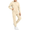 thumbnail image 3 of PInxai Kids Sweatsuits Casual Workout Sets Zip up Hooded Long Sleeve Sweatshirts Joggers with Pockets Unisex Clothing,Beige,160, 3 of 7