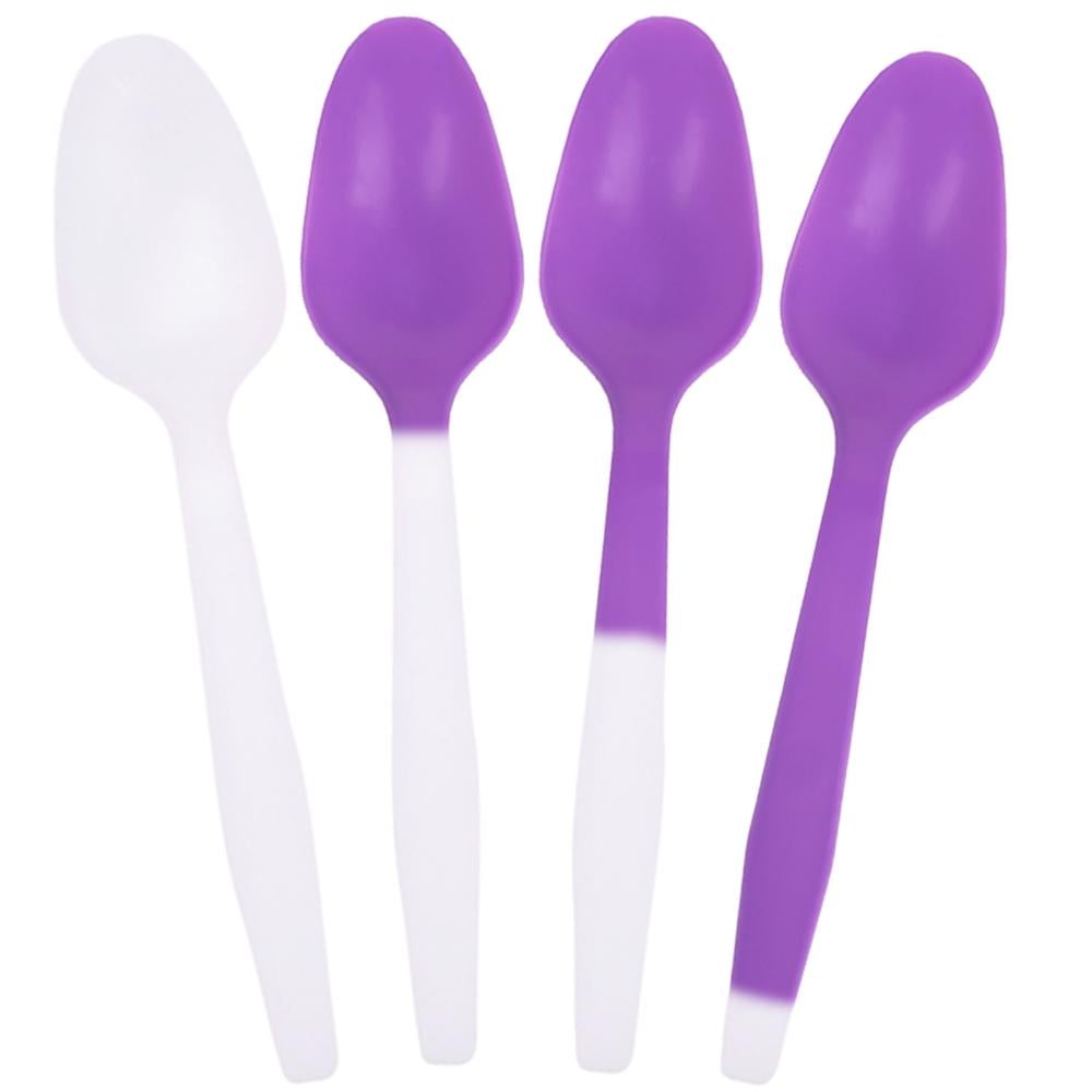 [100 Count] Crazy Color Changing Plastic Spoons White to Purple When