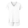 thumbnail image 5 of Women's Casual Short Sleeve Set V Neck Side Split T-Shirt Tops with Elastic Waist Shorts, Soft Breathable Daily Wear Sports Outfits White M, 5 of 5