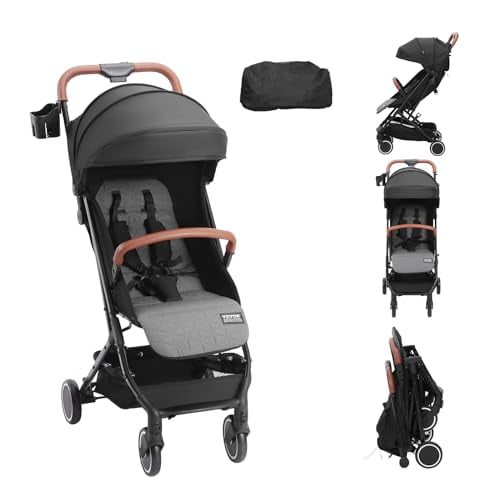 VEVOR Standard Baby Infant Stroller, Toddler Stroller with 95°-150° Adjustable Backrest & & 0/90°Adjustable Footrest & One-Click Folding, Newborn Stroller with Cup Holder and Carry Bag, Black