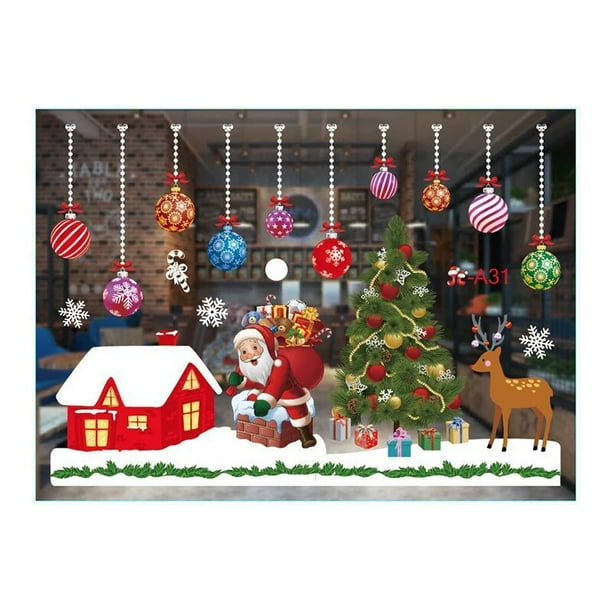Pegatinas navideñas para ventana, decoración navideña para el hogar, pegatina de pared para habitación de niños, calcomanías de Año Nuevo