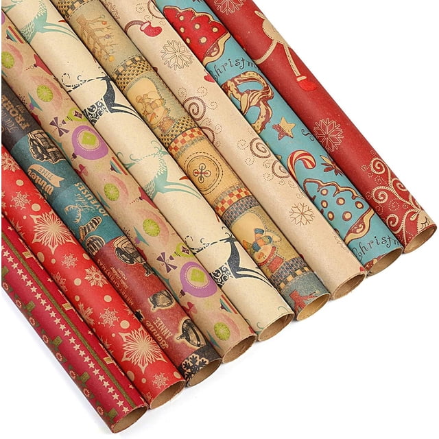 27 Hojas de Papel de Envolver de Navidad Papel Kraft para Regalo de Navidad, 27 Rollos de 9 Modelos