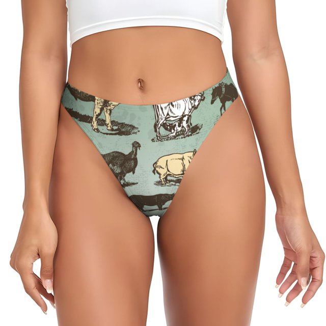Balery Vintage Farm Animals Tangas de Algodón para Mujer con Estampado – Ropa Interior Sexy, Transpirable, G-string-XX-Large