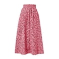 thumbnail image 5 of oqasdz Floral Prints Midi Skirt Boho Flowy Elastic High Waist A Line Skirt Bow Linen Flared Summer Beach Long Skirts for Women with Pockets, 5 of 6