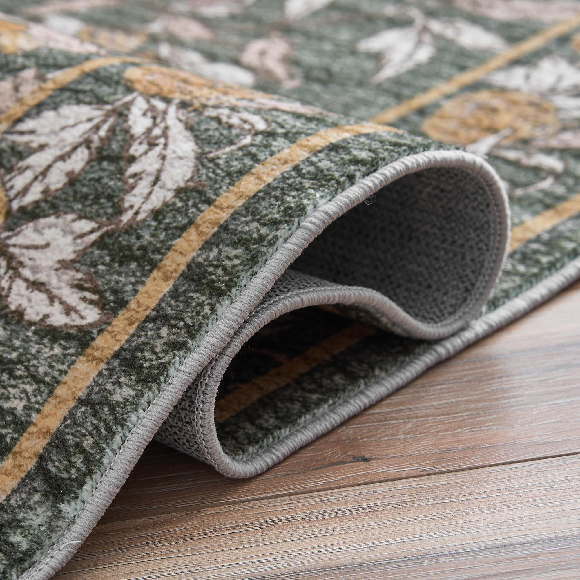 RUGKING Area Rugs For Living Room 5X7 Washable Oriental Rug Floral Print Mat Thin Traditional Carpet For Bedroom Hallway Kitchen Orange/Green