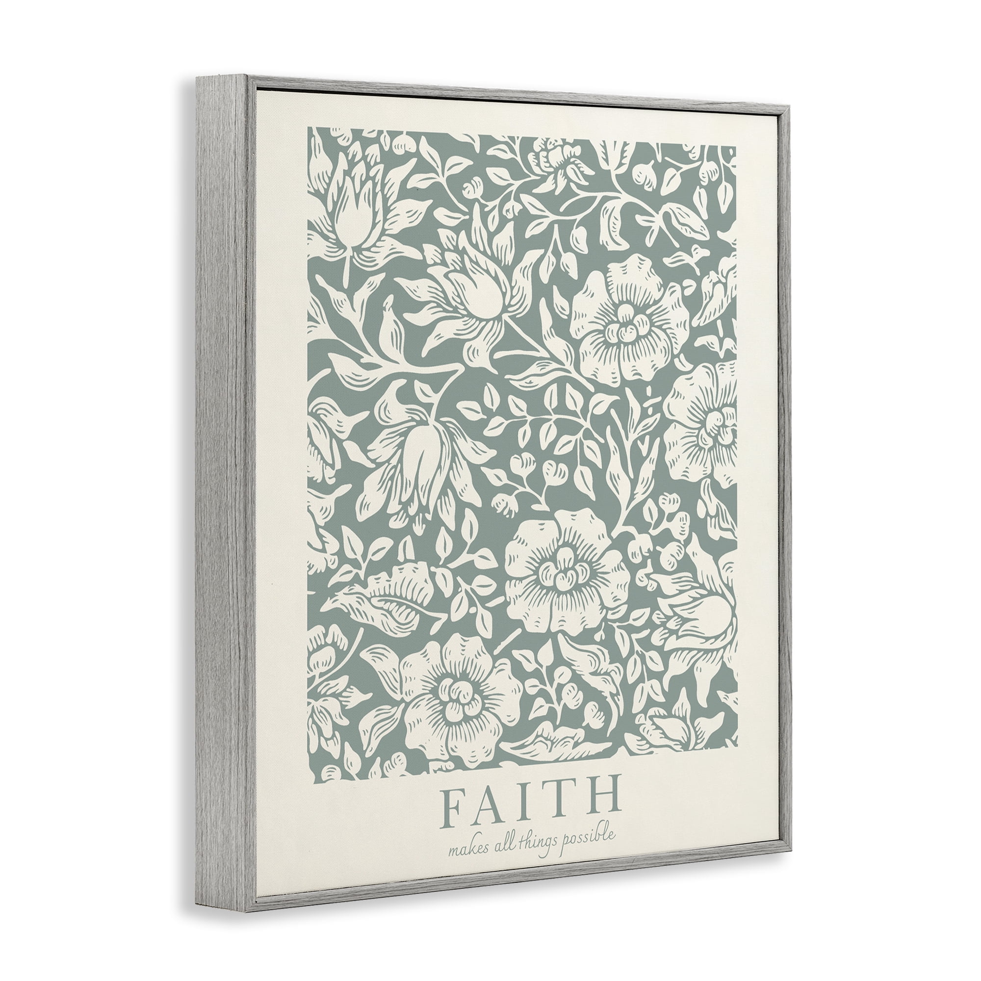 Stupell Industries Faith Quote with Floral Pattern Gray Framed Giclee Art, design by Wild Apple Portfolio