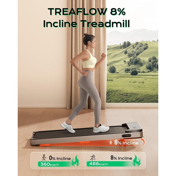 Treaflow Walking Pad Treadmill with Incline for Home Office, 2.5HP Portable Under Desk Treadmill with Remote Control and LED Display