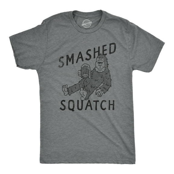 Mens Smashed Squatch T Shirt Funny Drunk Big Foot Sasquatch Beer Drinking Joke for Guys Graphic Tees