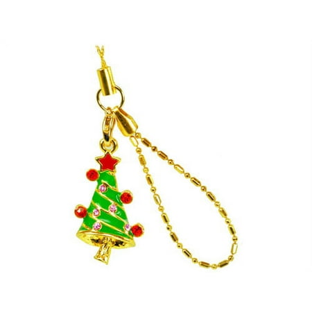 Cellet Christmas Phone Charm Christmas Tree W/ Sparkling Red & Light Pink Stones
