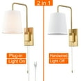 thumbnail image 4 of Gold Fabric Shade Wall Sconce Bedroom Plug-in Wall Lamp Set of 2, 4 of 6