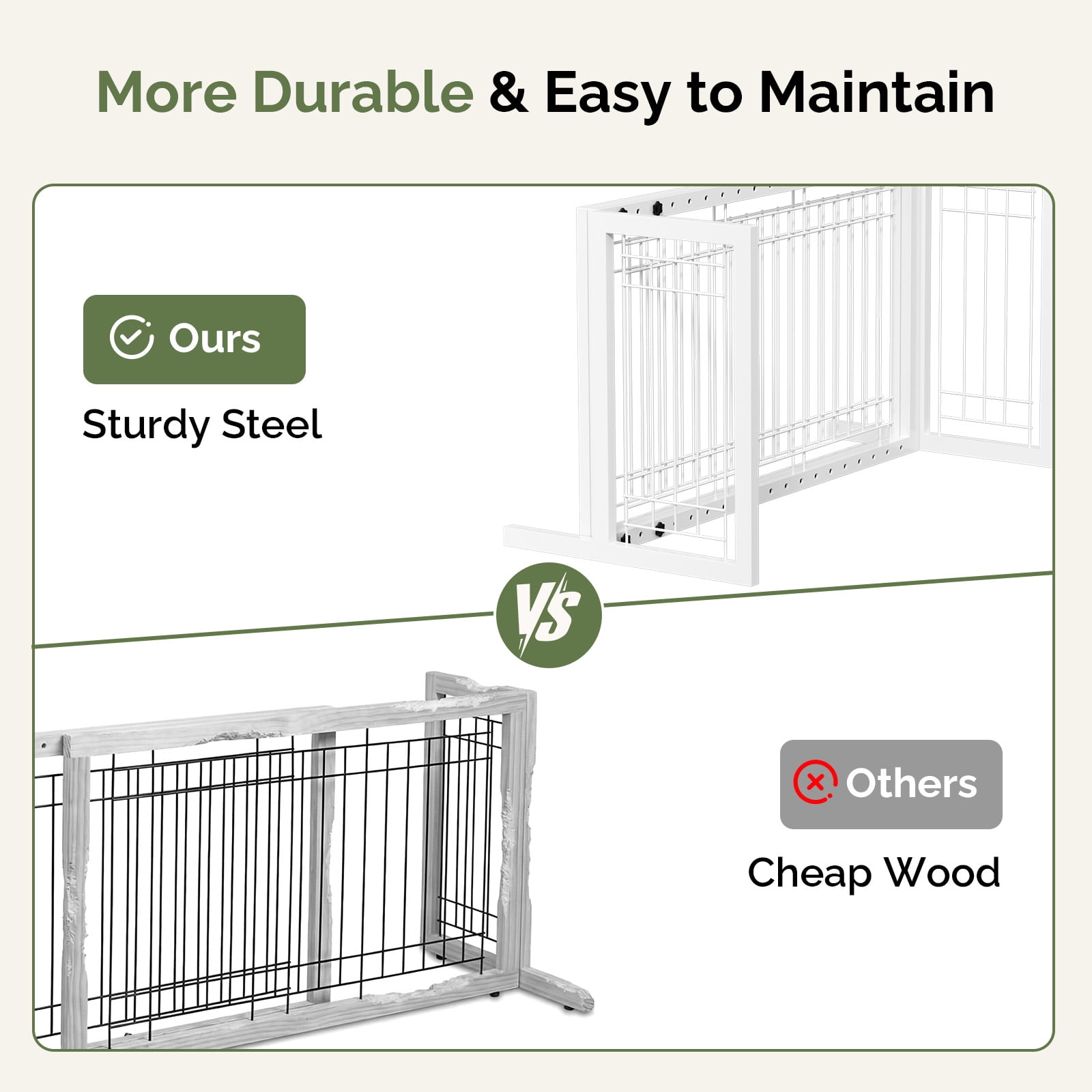UBesGoo White Metal Pet Gate, No-Drill Adjustable Folding Design for Indoor Safety Barrier