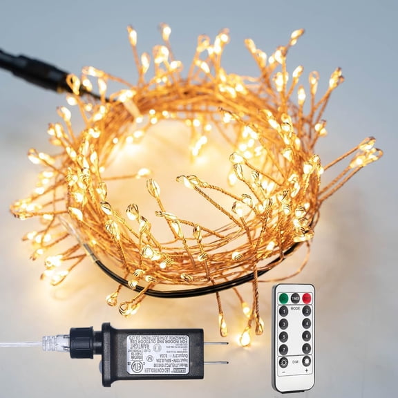RESNICE Plug in Firecracker Lights 10FT 100 LED Warm White Copper Wire Indoor Cluster Fairy Lights with Remote Timer for Bedroom, Living Room, Tree, Garden, Porch, Patio, Backyard, Christmas Tree