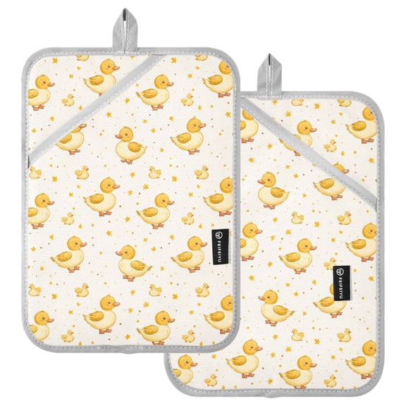Ryvnso Cartoon Ducks Cute Pattern Oven Mitts Heat Resistant Pot Holders Set of 2 Hot Pads