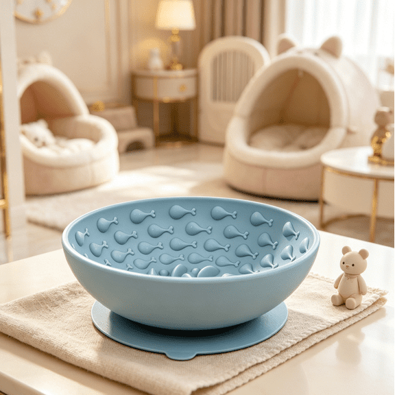 Suction Cup Dog Bowl, Slow Feeder Silicone Pet Dish with Non-Slip Base for Puppies, 5.9 Inch, BPA-Free