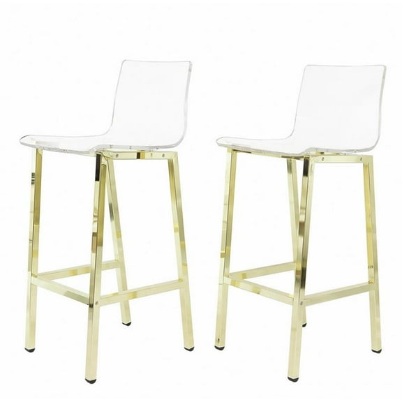 Pemberly Row Plastic Bar Stool Chair Set of 2 in Gold - Square Seat & Footrest