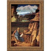 St Jerome Reading in the Countryside 20x24 Gold Ornate Wood Framed Canvas Art by Bellini, Giovanni