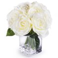 thumbnail image 2 of Enova Home Artificial Cream Open Roses Silk Flowers Arrangement in Clear White Vase with Faux Water, 2 of 4