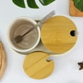 thumbnail image 3 of Shoreew Bamboo Cup Lid with Spoon Holes Wooden Cup Cover for Containers Jars Bowls Reusable Food-Grade Airtight Wooden Lid Party Drink Accessories, 3 of 7