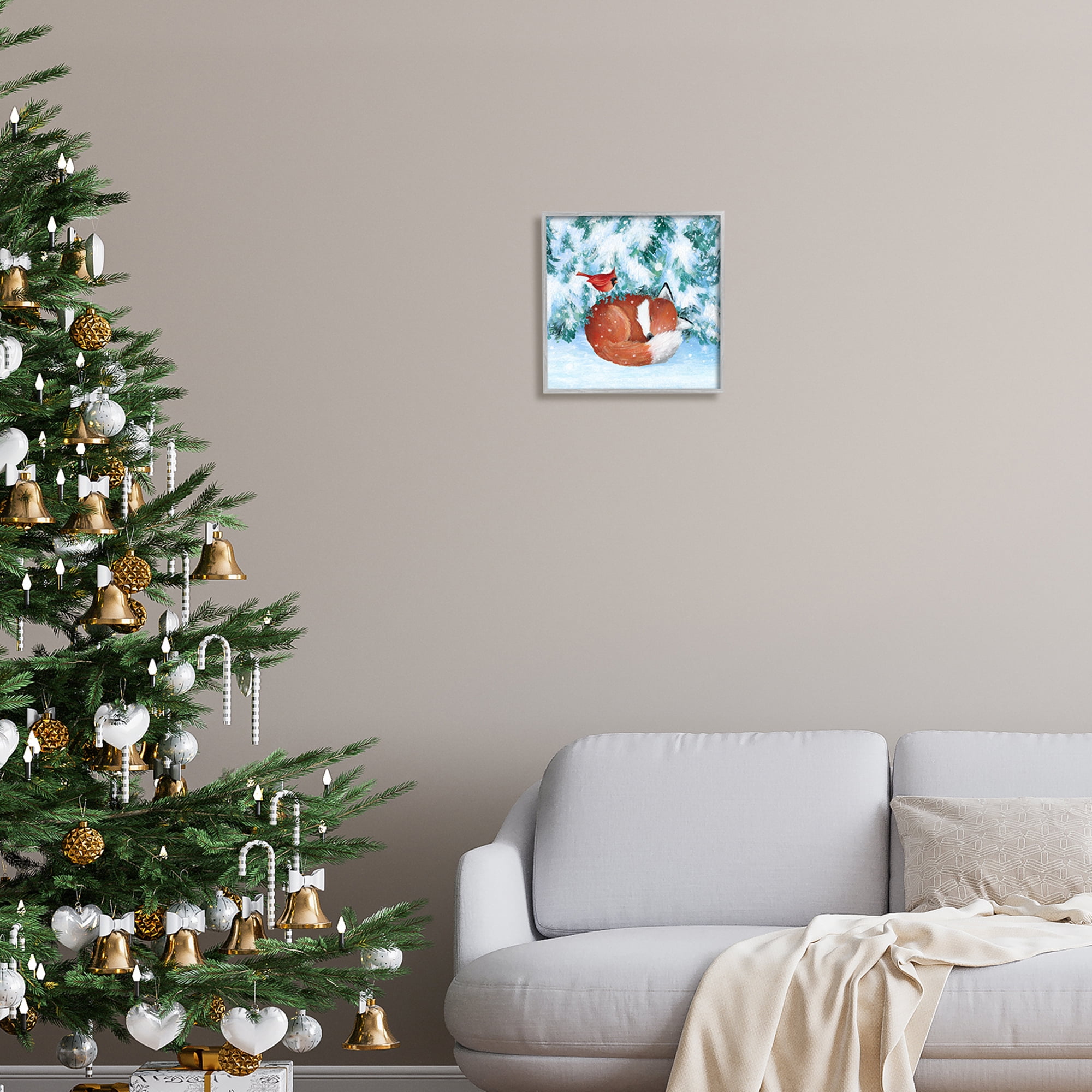Stupell Industries Sleeping Fox in Snow Animals & Insects Painting Gray Framed Art Print Wall Art, 12 x 12