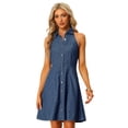thumbnail image 1 of Vestidos de mezclilla para mujer Vestido camisero con botones y cuello halter Azul XS, 1 of 6