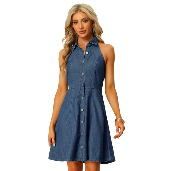 Vestido camisero Allegra K mezclilla Azul M para mujer