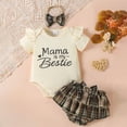 thumbnail image 2 of Sgkm Infant Girl Outfits Ribbed Print Baby Girl Clothes Breathable Letter Pattern Romper Top Set with Skirts Shorts Birthday Outfit, 2 of 9
