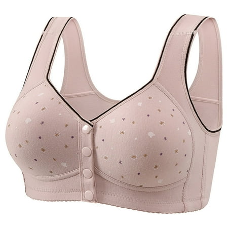 Elabch Up to 50% off Daisy Bra for Seniors Front Button Closure Bras Older Women No Underwire Easy Close Bra Soft Cup Sleep Bra - Summer Savings Clearances Gray XL