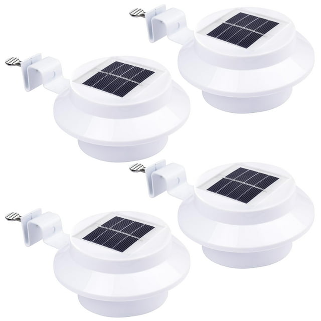 Yescom Solar Gutter Light Outdoor Waterproof 3 LED Deck Fence Lights with Bracket Wall Garden Stair Step Yard White 4Pcs