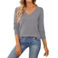 thumbnail image 3 of WTOBBY Women's Casual V-Neck Sweater Base Layer, Knitted Long Sleeve Solid Color Top for Layering and Everyday Outfits, Comfortable and Versatile,Gray L, 3 of 6