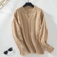 thumbnail image 2 of biudgviw Womens Sweater Fall Winter Long Sleeve V Neck Baggy Pullover Tops Vintage Knitted Plain Tunic Shirts, 2 of 5