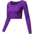 thumbnail image 2 of Women's Basic Solid Stretchable Scoop Neck Long Sleeve Crop Top, 2 of 2