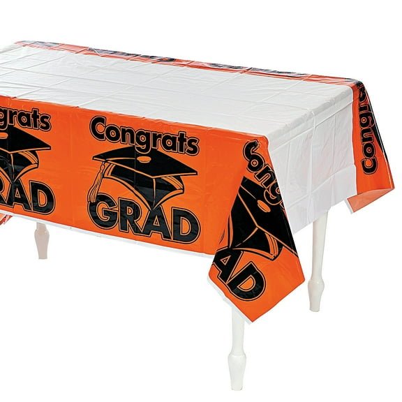 Orange Congrats Grad Tablecover - Party Supplies - 1 Piece