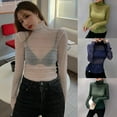 thumbnail image 4 of Women's Long Sleeve Sexy T-Shirt Turtleneck Slim Perspective Sheer Mesh Tops T Shirt Blouse Clubwear,Black, 4 of 6