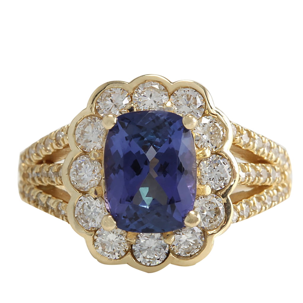 3.65CTW Natural Tanzanite And Diamond Ring In 14K Yellow Gold by