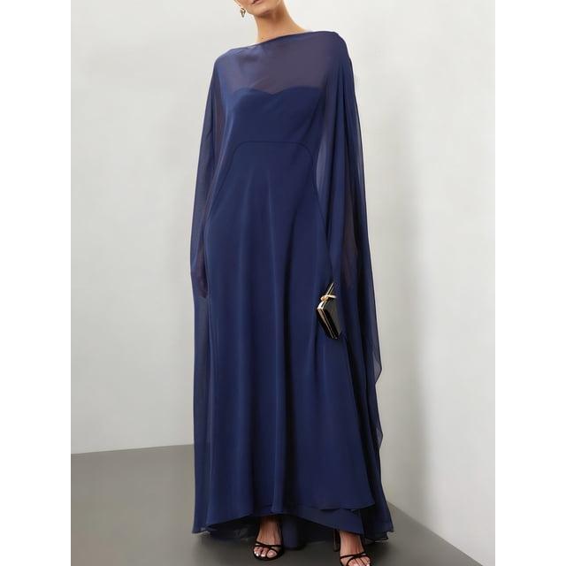 Argulvti Capes Longues Transparentes pour Femmes Mode Col Rond Couleur Unie/imprimé à Pois Poncho Châle